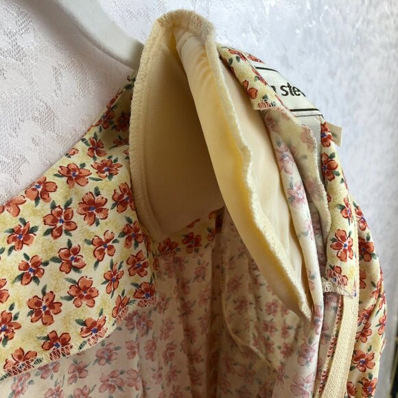 Karin Stevens Vintage 100% Rayon Floral Midi Dress Cottagecore Cream&Orange Sz 6 - Picture 9 of 15